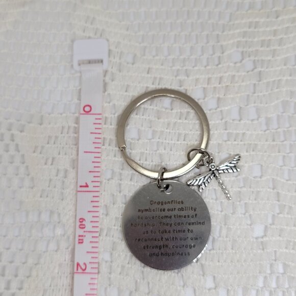 Inspirational Dragonfly Keychain Strength and Courage Silver Tone One Size - Picture 6 of 9